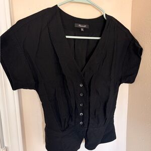 Madewell XXS Black Button-Up Women's Short Sleeve Blouse Top